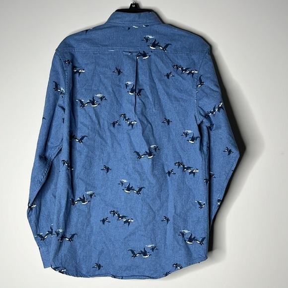 BLAKE SHELTON X LANDS END Men Blue Duck  Print Button Front Size M - Picture 2 of 8